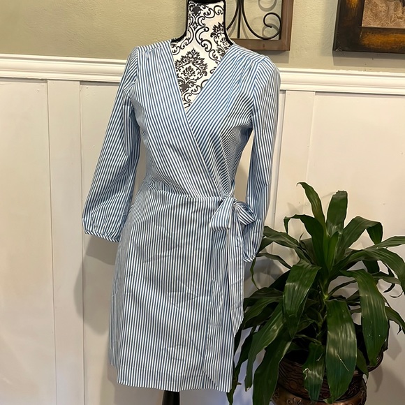 J. Crew Dresses & Skirts - 🌸Host pick-NWT J. Crew wrap striped dress light blue white lined 2 small medium